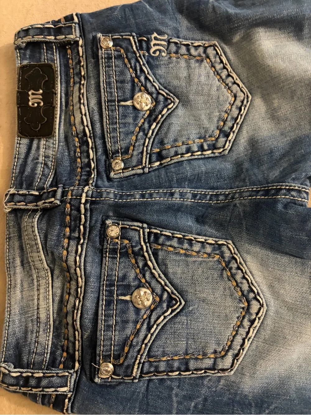 Miss Me Blue Embellished Denim Jeans with Contrast Stitching